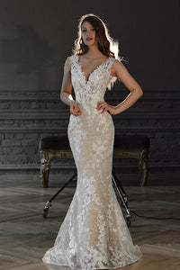 Nude Lace Mermaid Wedding Dress Airis view 1