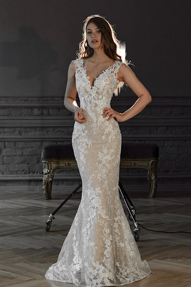 2 in 1 Lace Wedding Dress Airis with Detachable Skirt - VOLAKK