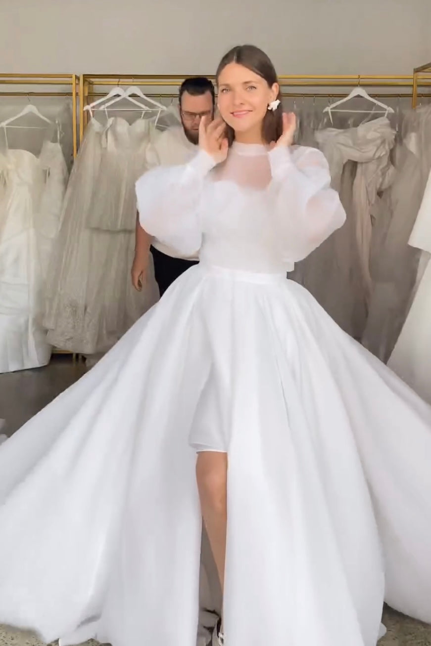 3 in 1 Wedding Dress Fountana with Detachable Audrey Skirt & High Neck Blouse - VOLAKK