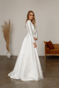 Mikado Wedding Dress Ester with Long Sleeves view 7