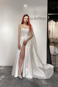 Mikado Wedding Dress Chloe with Front Slit view 23