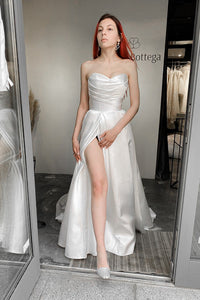 Mikado Wedding Dress Chloe with Front Slit view 20