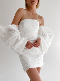 Short Taffeta Wedding Dress Anneli with Detachable Sleeves-Bow view 7