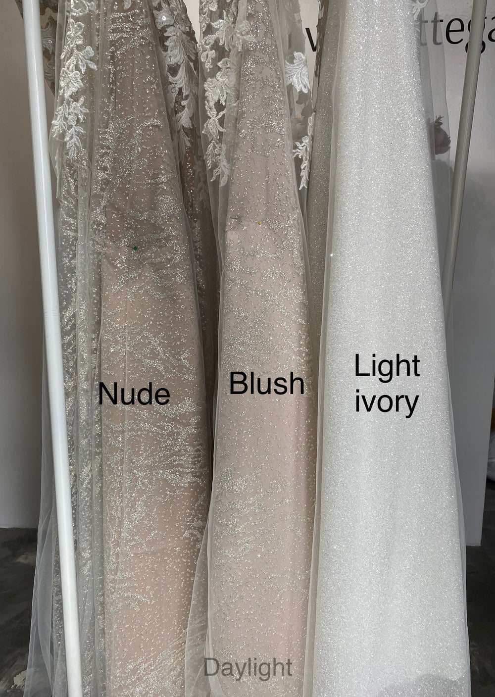 Nude Floral Lace Wedding Dress Enn details - VOLAKK
