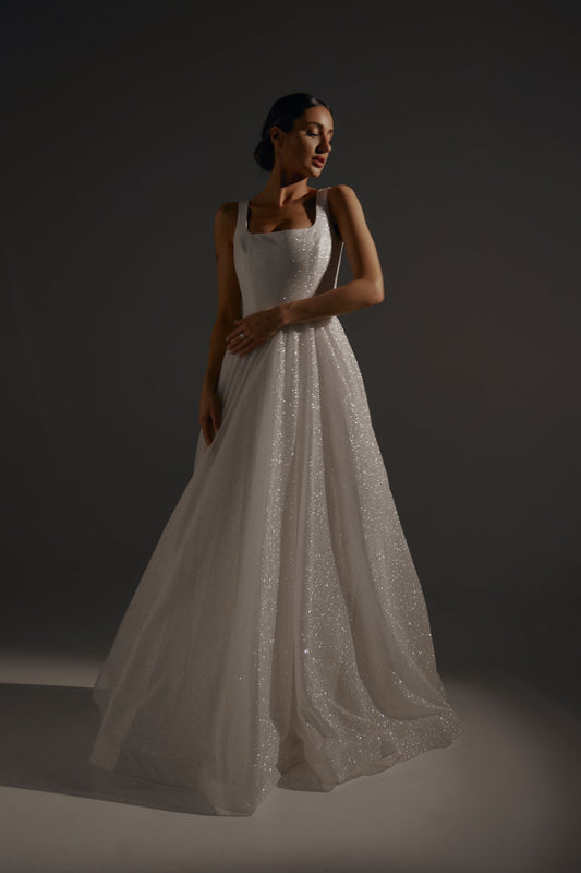 Sparkle Wedding Dress Inkery With Square Neckline
