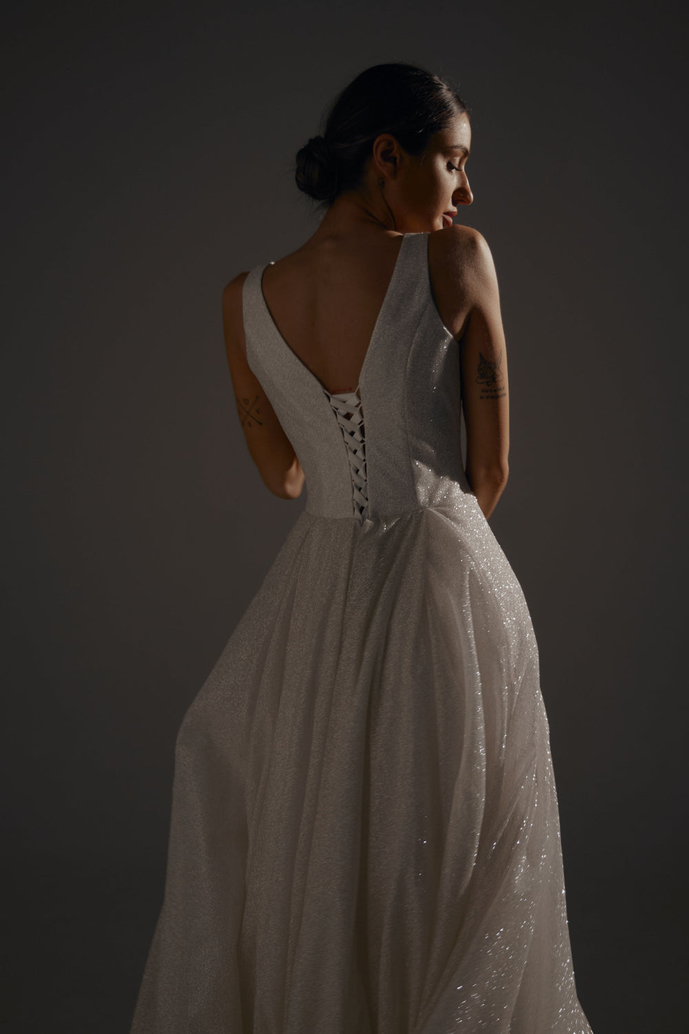 Sparkle Wedding Dress Inkery With Square Neckline details - VOLAKK