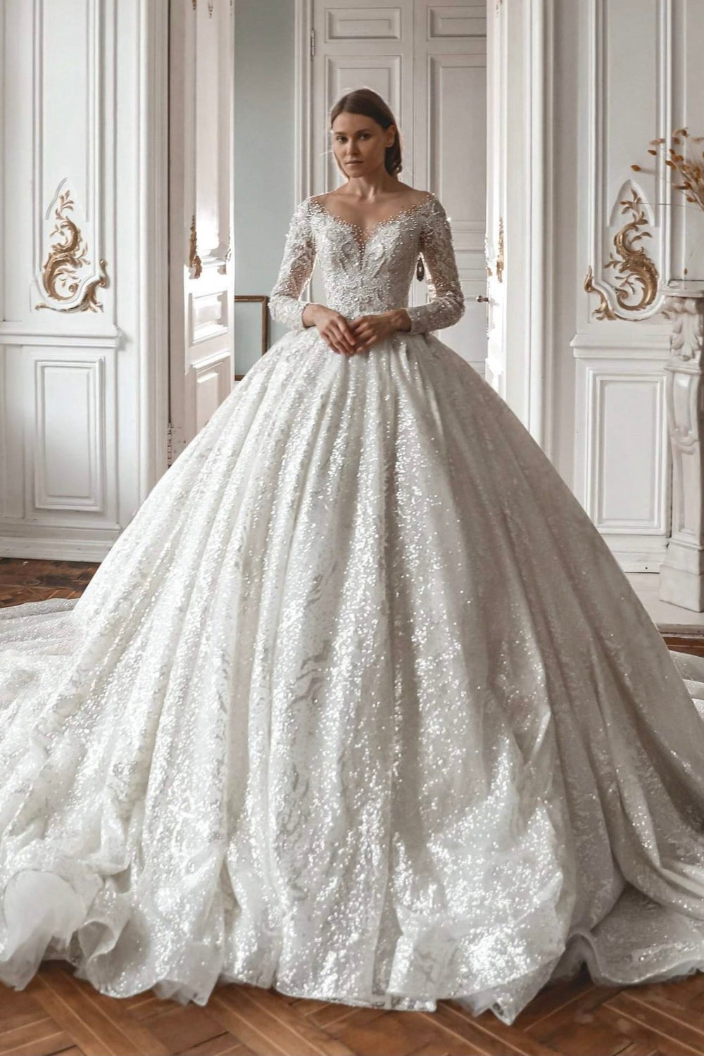 Royal Lace Off-The-Shoulder Sparkly Wedding Dress Meryem - VOLAKK