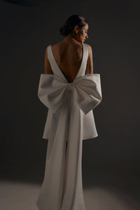 Light ivory Short Wedding Dress Tofa with Huge Bow view 3