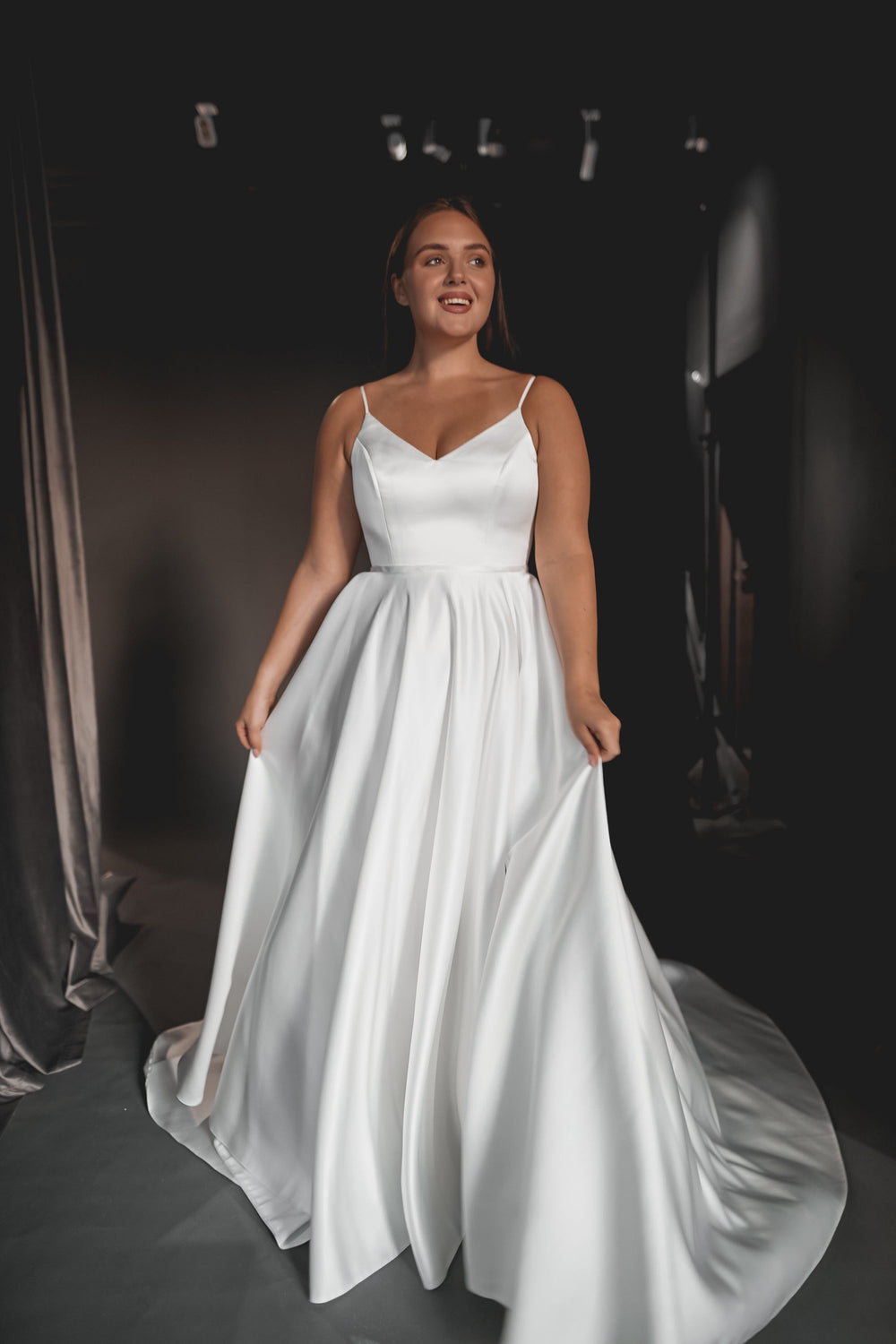 Plus Size Satin Wedding Dress Sentea with Front Slit details - VOLAKK