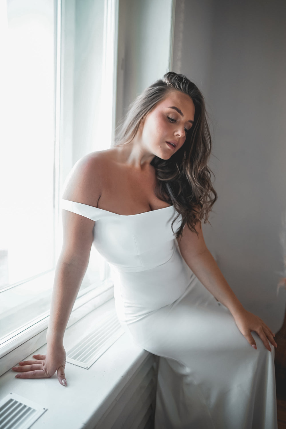 Exquisite Plus Size Crepe Wedding Dress Jessica detail view - VOLAKK
