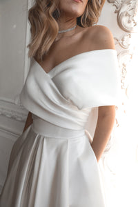 Light ivory Satin Midi Wedding Dress Cameron view 3