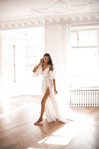 Satin Wedding Dress Sentea with Front Slit view 5