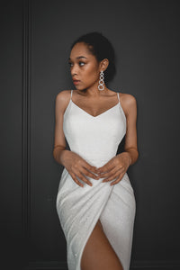 Light Ivory Sparkly Evening Dress Leona with Leg Slit view 3