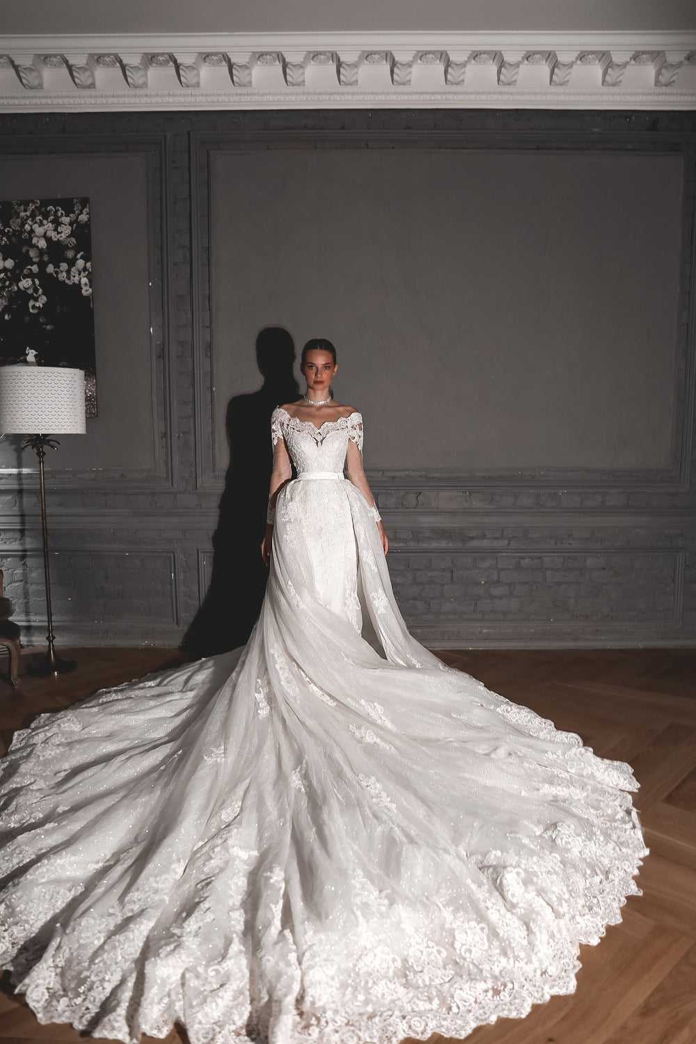 Exquisite Lace Shimmery Wedding Dress Ornella 2 in 1 detail view - VOLAKK