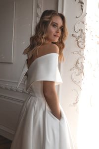 Light ivory Satin Midi Wedding Dress Cameron view 6