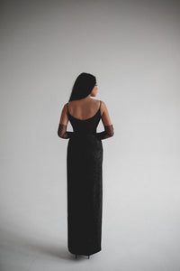 Black Sparkly Evening Dress Leona with Front Slit view 8