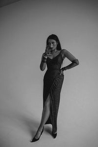 Black Sparkly Evening Dress Leona with Front Slit view 10
