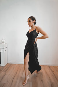 Black Sparkly Evening Dress Leona with Front Slit view 4
