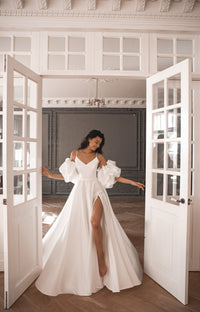 Satin Wedding Dress Sentea with Front Slit view 9