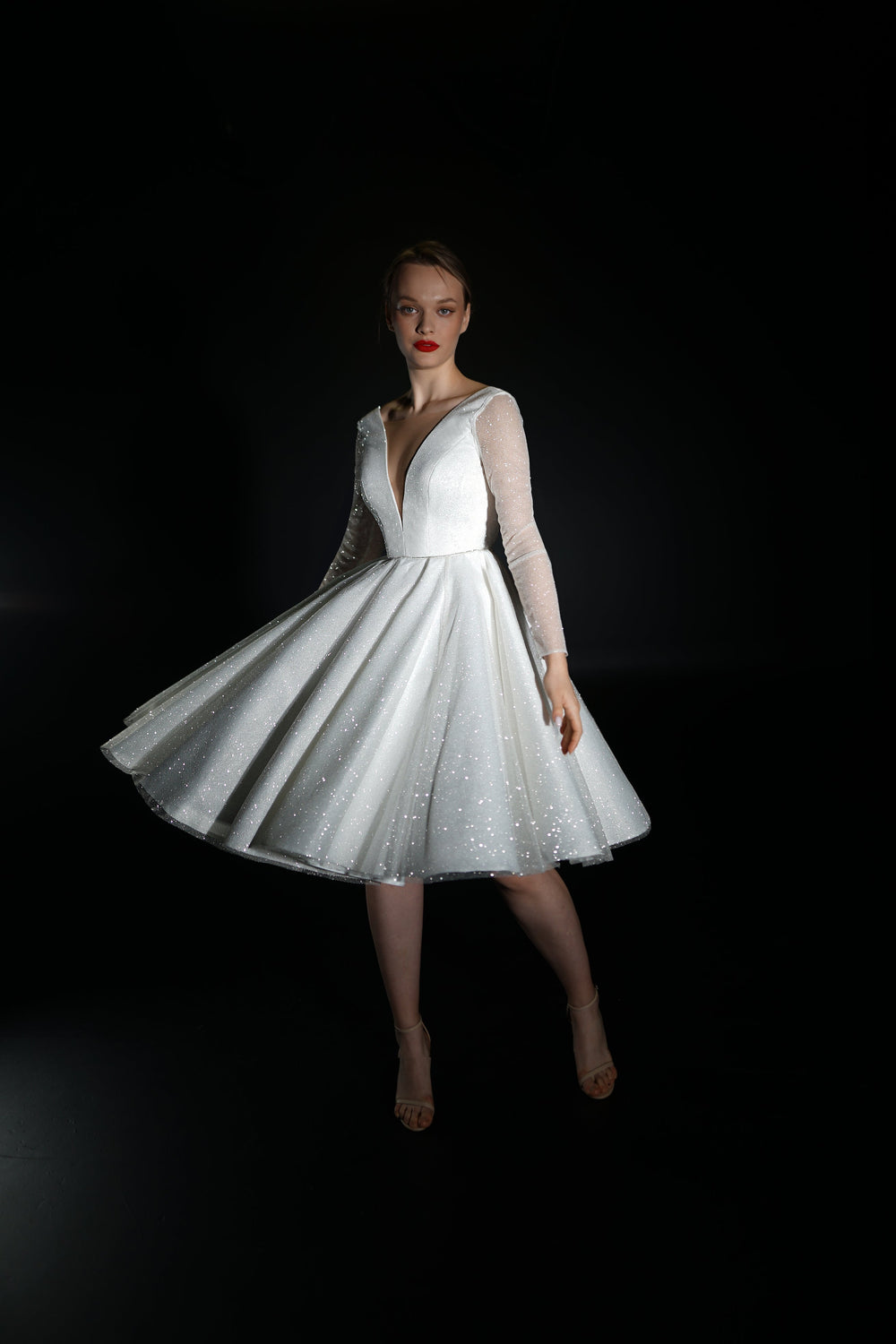 Exquisite Sparkly Midi Wedding Dress Ramona detail view - VOLAKK